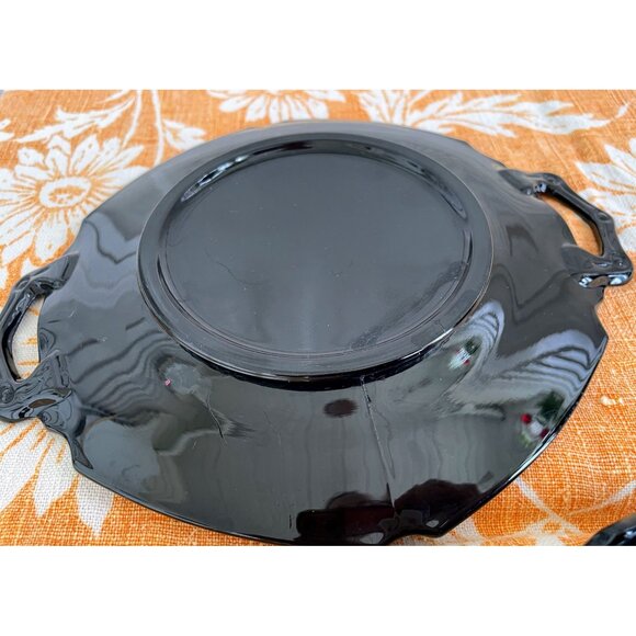 Vintage MCM Black Glass Set Handled Dish and Relish Plate - Picture 6 of 13